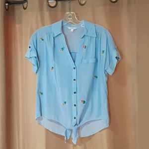 Candies blue and white striped tie front shirt